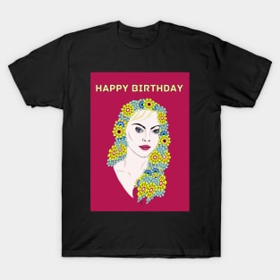 Flower girl, on pink background birthday Card T-Shirt